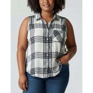 Shyanne Womens Sleeveless Plaid Button-Down Top Size XL